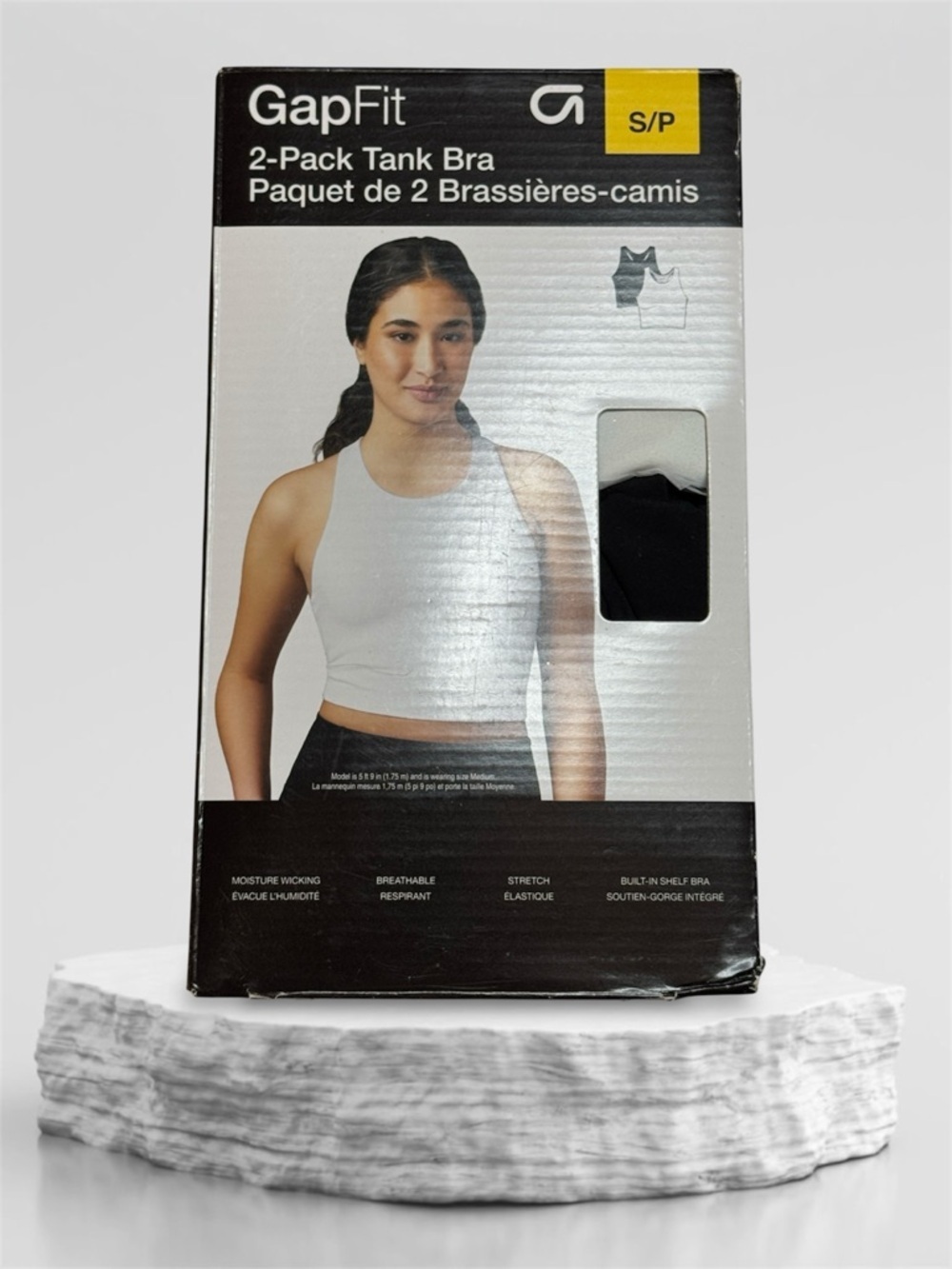 NWT 2X Gap Fit Crop Tank White & Black with Built-In Shelf Bra